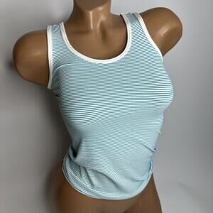 Theory SHERYL Tubular Tank One Size Apollo Teal & White Stripe Stretchy Y2K USA